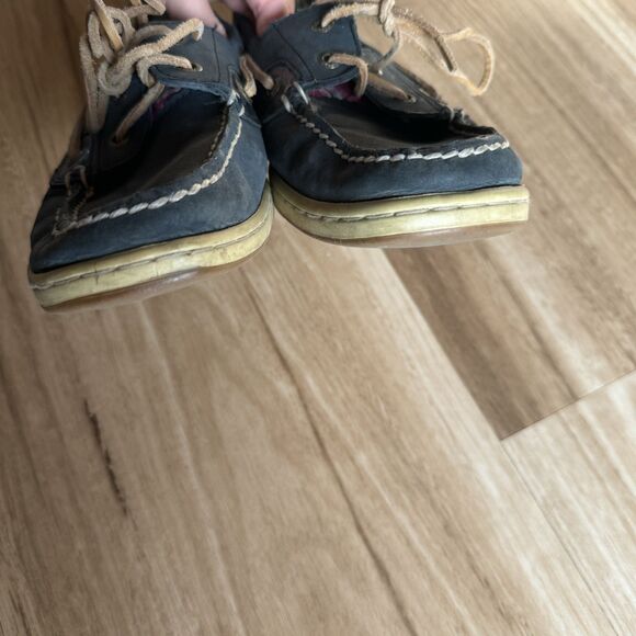 Sperry Boat Shoes Loafers Navy Leather Plaid Lace-Up Women sz 8.5 Preppy Casual - Picture 6 of 9